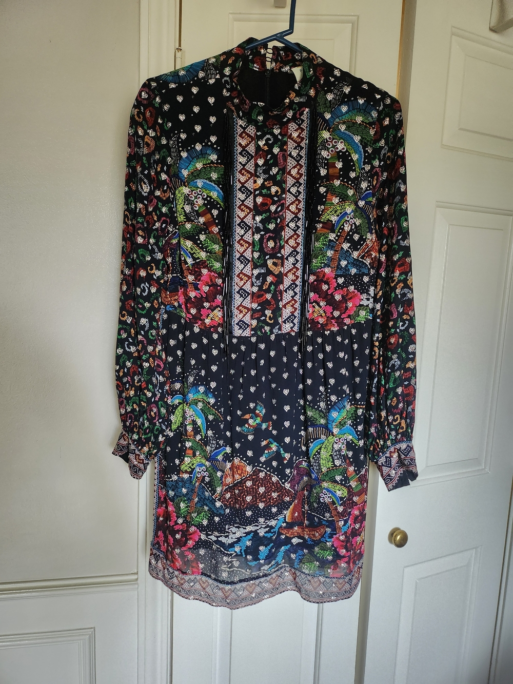 FARM Rio Black Multicolor Printed Midi Dress